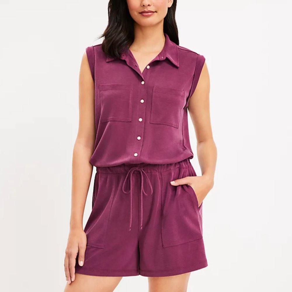 Lou & Grey Sandwashed Sleeveless Romper in Italian Plum